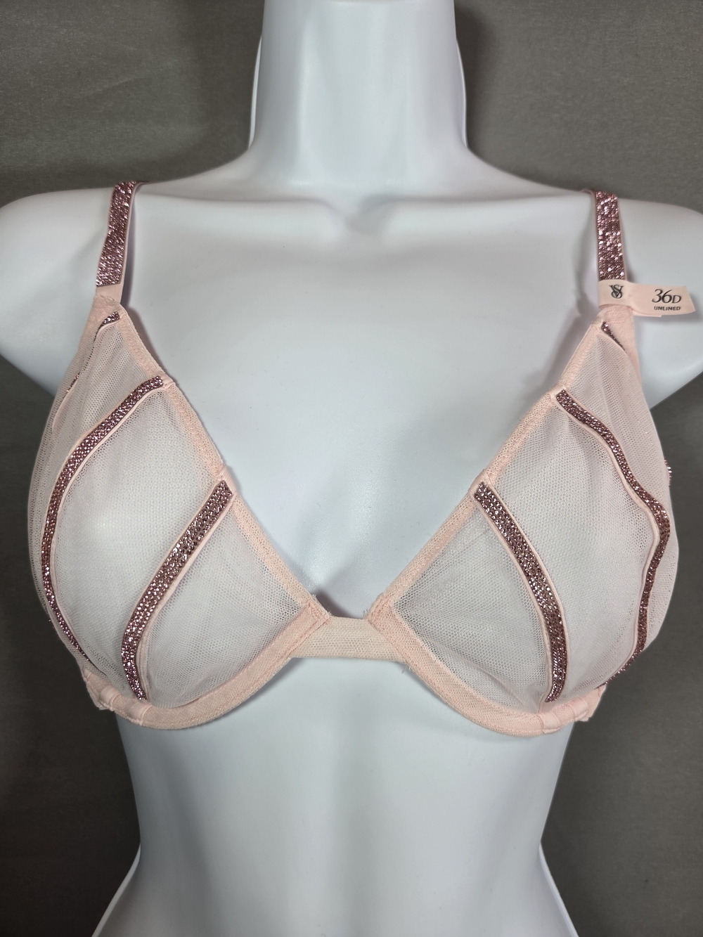 Victoria’s Secret Very Sexy 36D Angel Pink Sheer Rhinestone Shine Bra